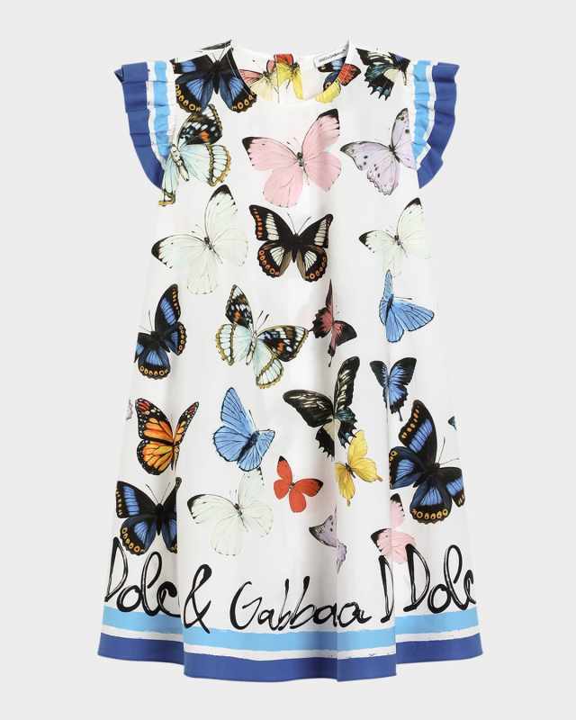 Girl's Ruffled Butterfly-Print Dress, Size 4-